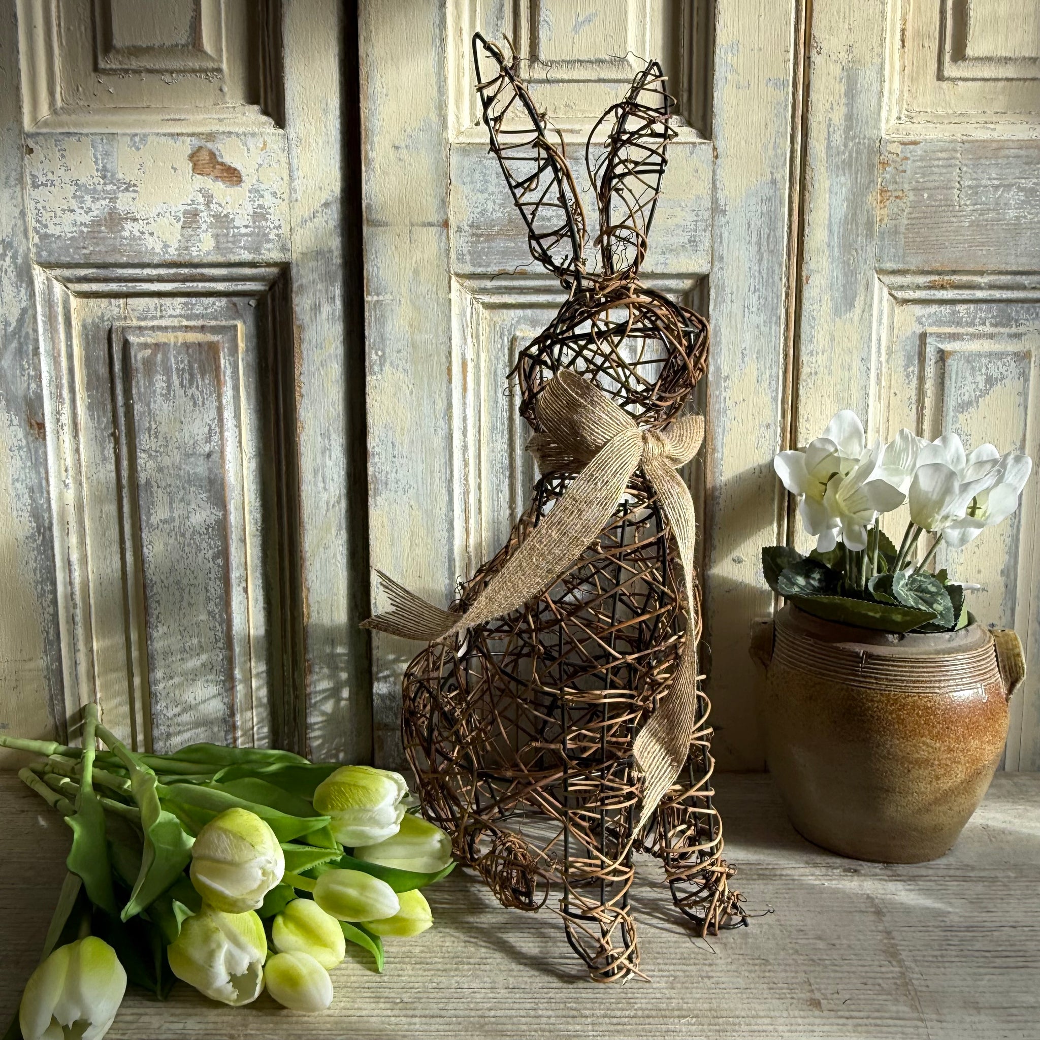 Large Rattan Rabbit Standing Rattan Rabbit - Gracie Jaynes