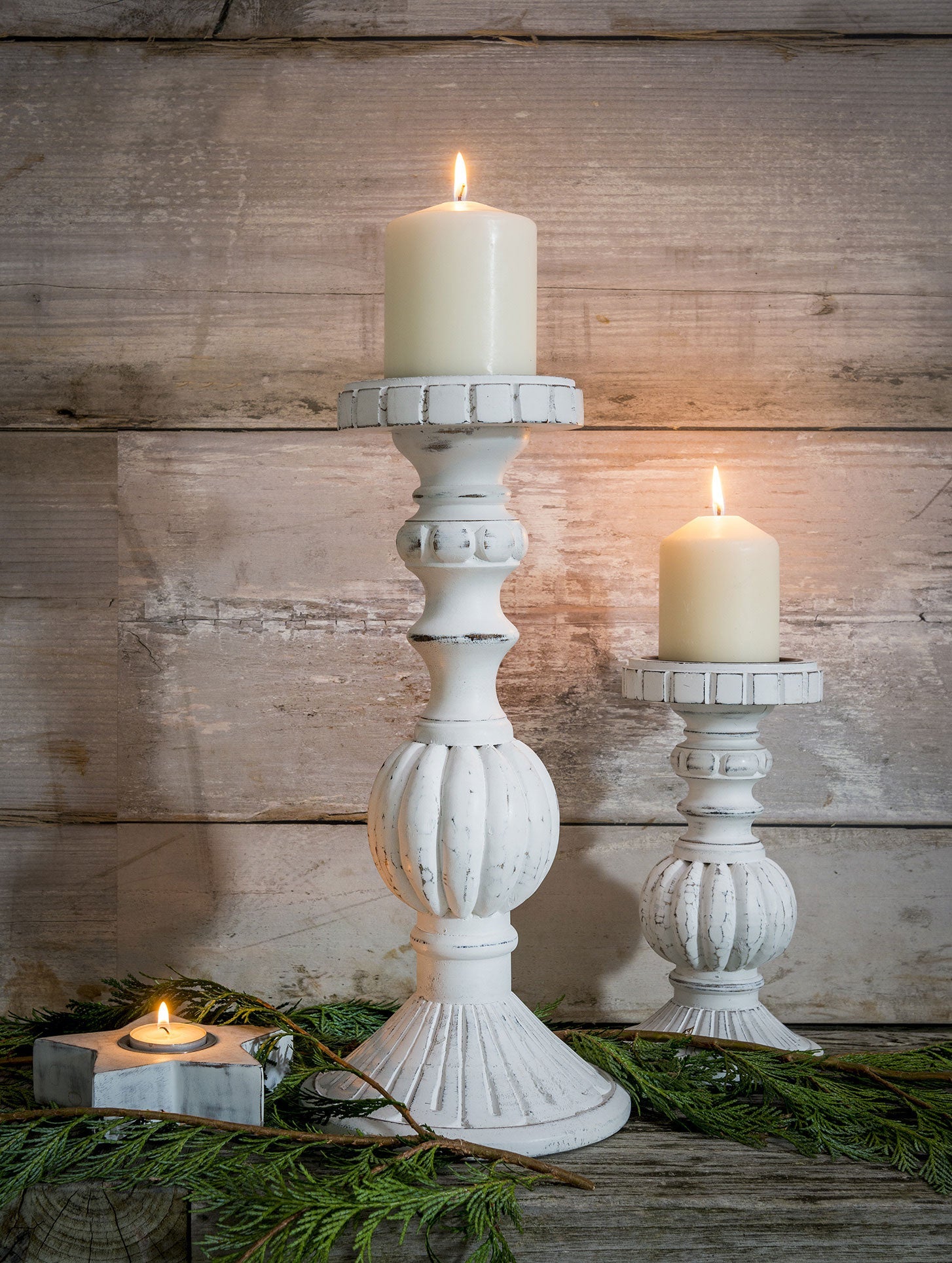 Fancy White Wooden Candle Stick - Gracie Jaynes