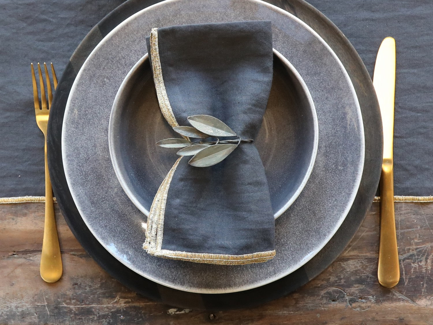 Antique brass leaves napkin ring