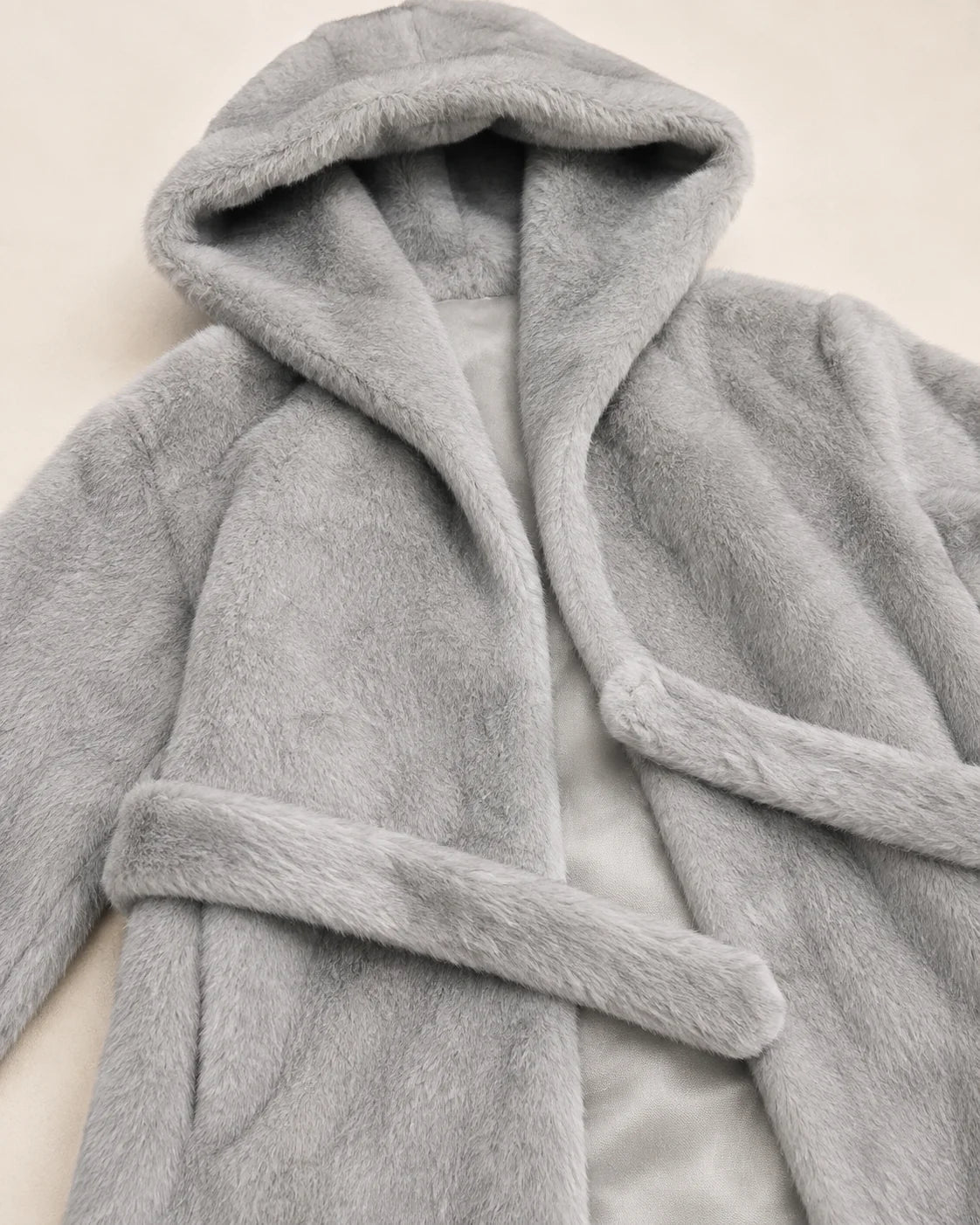 Medium Length Hooded Faux Fur Coat