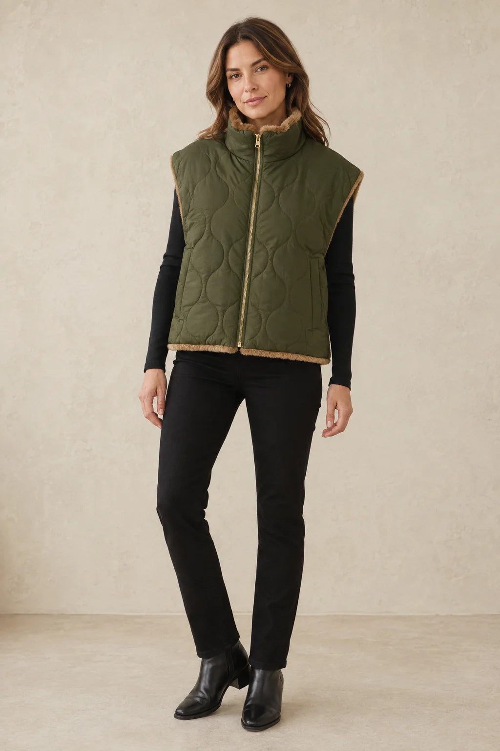 Reversible Super Soft Gilet - Khaki