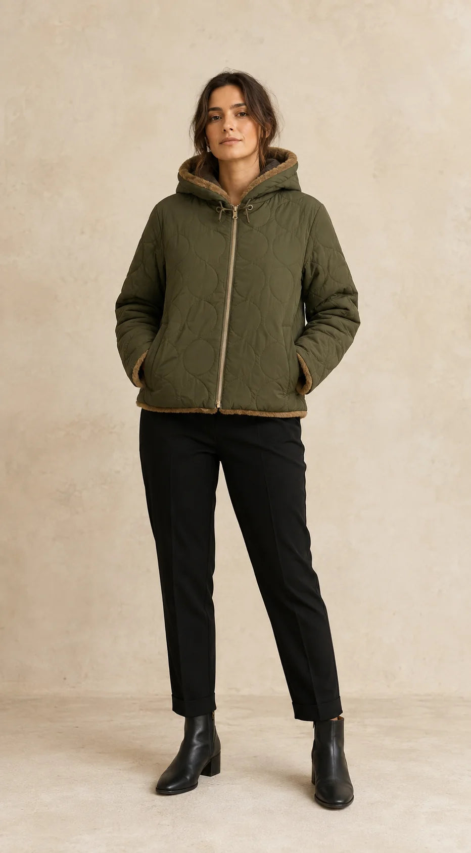 Reversible Quilted Jacket - Khaki