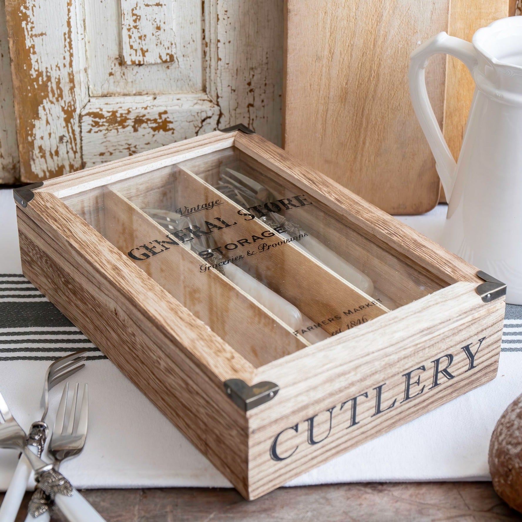 Rustic wooden 'Cutlery' box