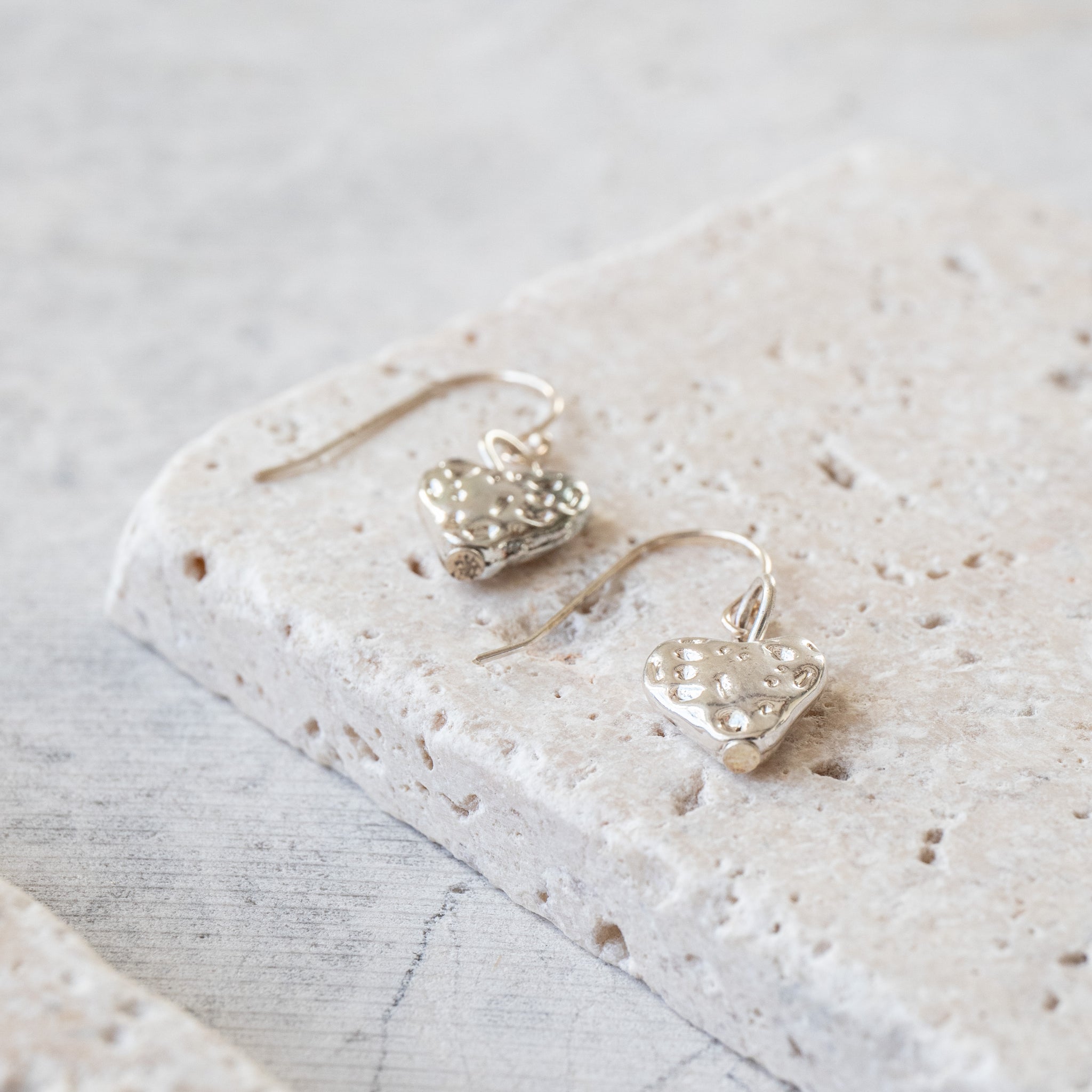 Hammered Heart Drop Earrings Silver or Rose Gold Gracie Jaynes