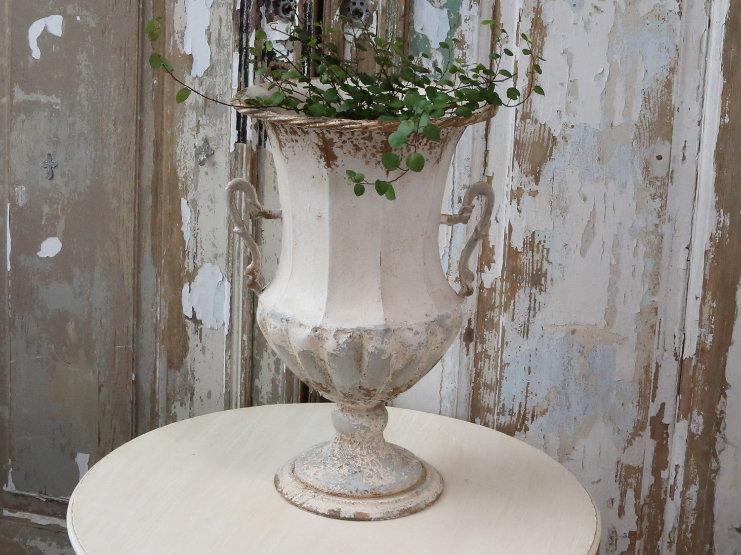 Large distressed french pot on foot