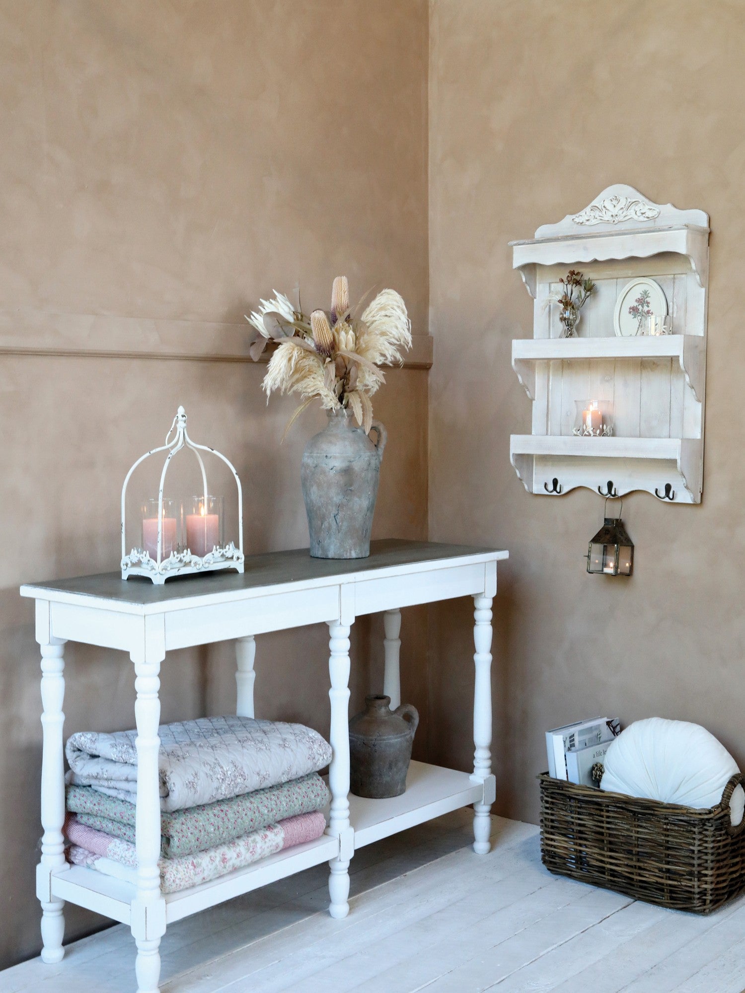 White wash and wooden console table