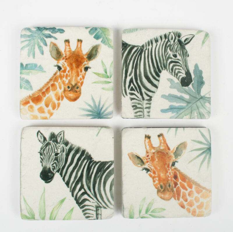 Set of 4 Giraffe & Zebra Coasters