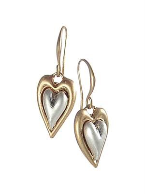 Two Tone Heart Drop Earrings