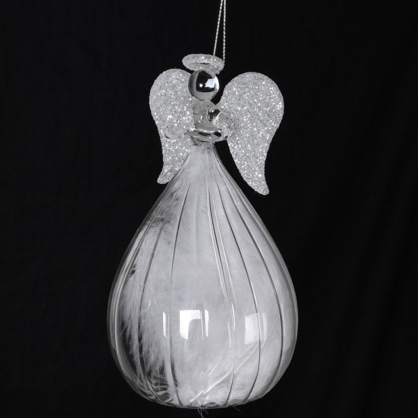 Feather filled ribbed glass angel