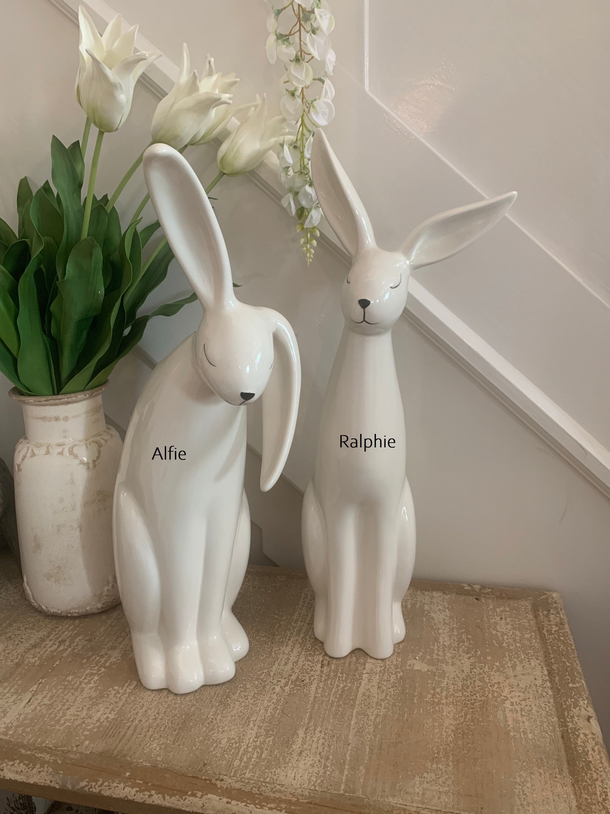 White ceramic rabbits