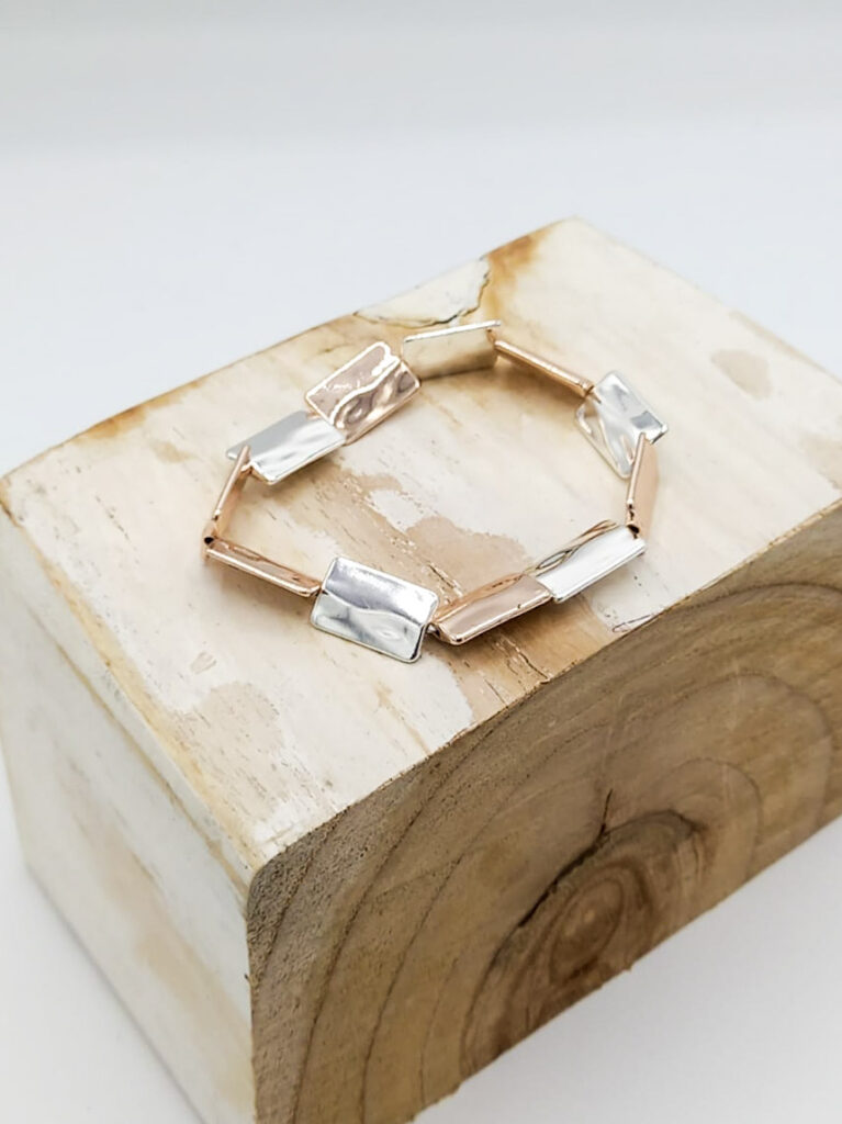 Silver & Rose Gold Block Bracelet