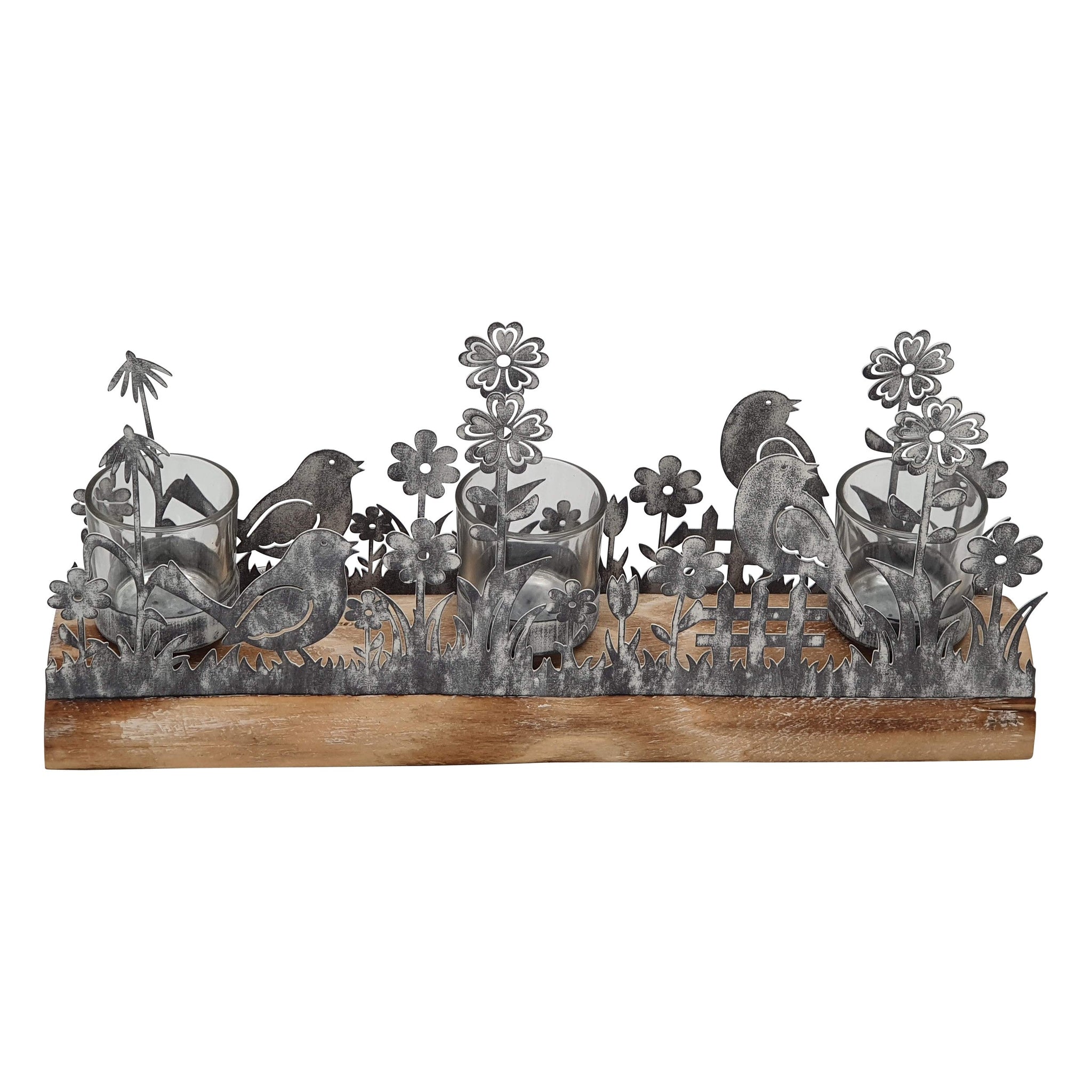 Metal Bird Tealight Holder on log