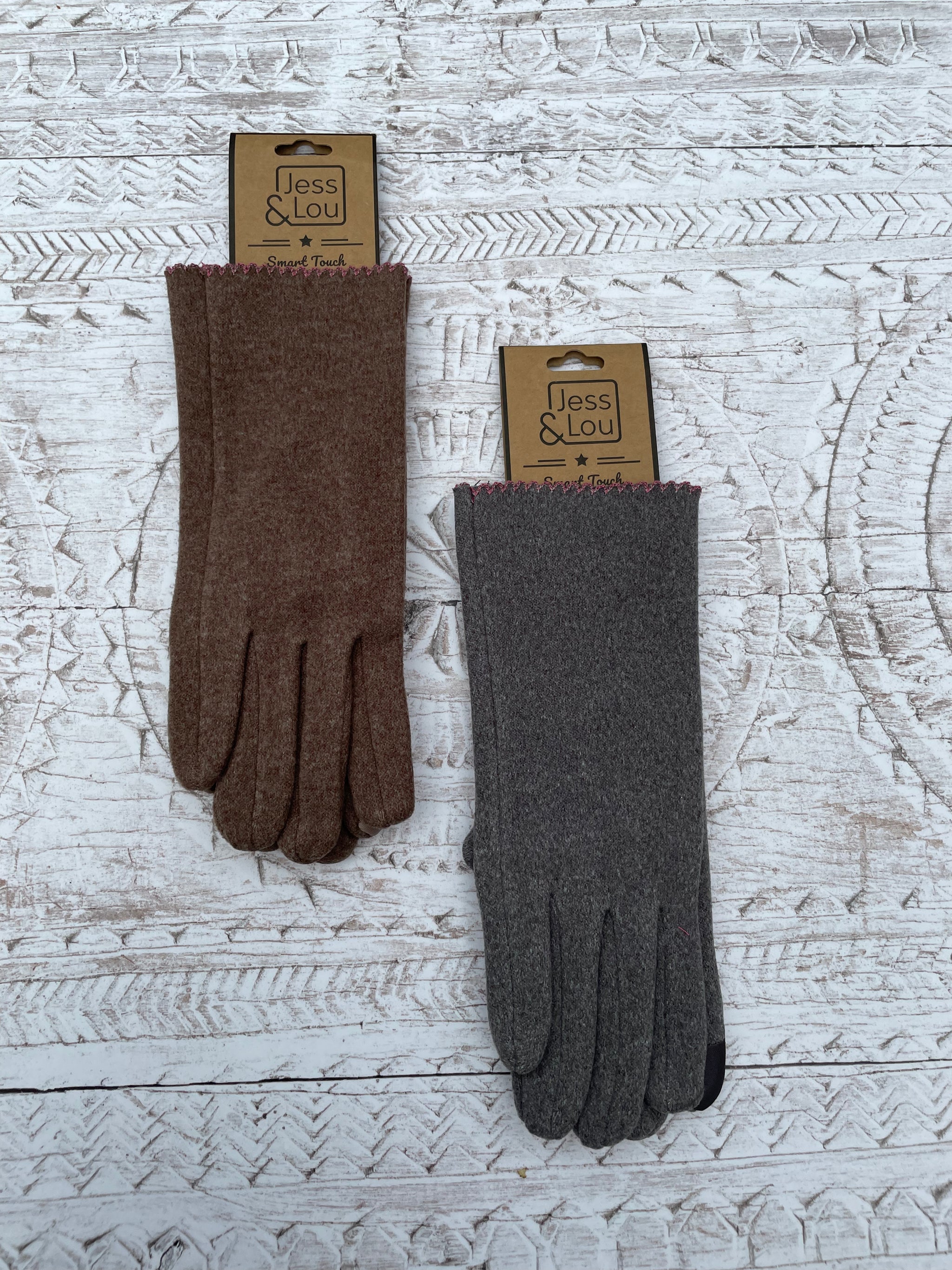 Pink Trim Gloves - Grey, Black  or Brown