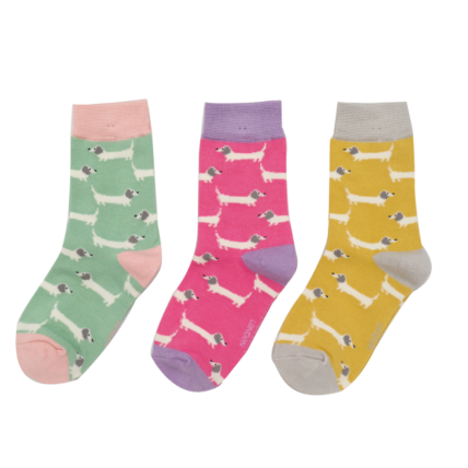 Girls Sausage Dog Socks - Pink, Yellow or Mint